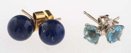 Two pairs of stud earrings, including a pair of lapis lazuli ball stud earrings, lapis approx. 8.