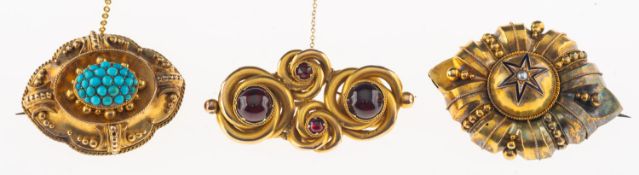 A group of three antique brooches,