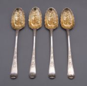 A set of four George III silver berry spoons by Paul Callard, London circa 1760,