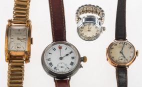 Four various watches including Tavannes a 9k gold gentleman's mid-20th century wristwatch the dial