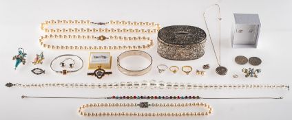 A mixed group of costume and silver jewellery,