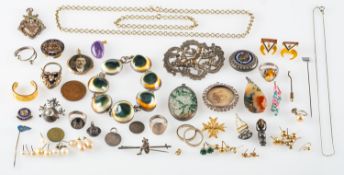 A mixed group of mainly antique silver, costume jewellery and items of interest,
