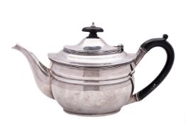 A George V silver tea pot by C S Harris & Sons Ltd, London 1916, of barge shape,