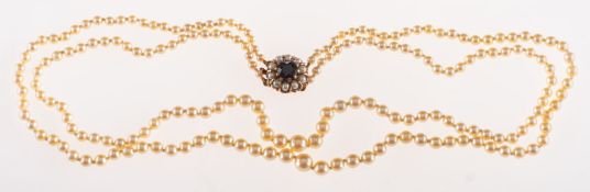 A double row cultured pearl necklace, two rows of graduated cultured pearls, ranging from 3.