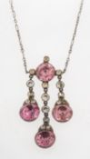 A 1920's pink and white paste stone necklace,