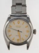 Rolex Oyster Precision stainless-steel gentleman's wristwatch the cream dial with raised gold