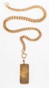 A 9ct gold pendant and a graduated chain, a rectangular pendant with UK hallmark to the front,