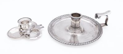A George III silver chamber stick by William Stroud, London 1820, of circular form, gadrooned rim,