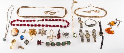 A mixed group of jewellery, including two matching multi-strand necklace and earring sets,