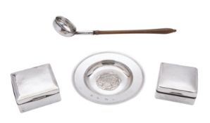 A mixed group of silver including; an Elizabeth II Armada dish by C J Vander Ltd, London 1973,