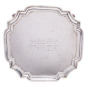 A George V silver salver by C S Harris & Sons Ltd, London 1924, of square form,
