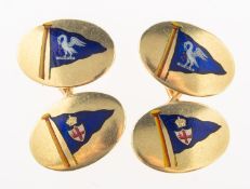 A pair of oval enamelled cufflinks by Benzie Cowes,