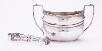 A George V silver two handle sugar basin