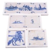 Seven delft tiles with figural, animal a