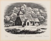 Two woodcut engravings including Michael