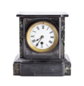A French black marble mantel clock havin