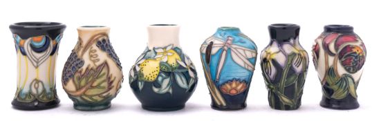 A set of six Moorcroft pottery miniature