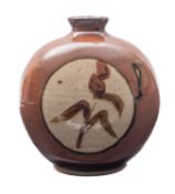 A Mashiko stoneware vase, of flattened o