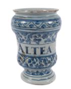 An Italian blue and white maiolica albar