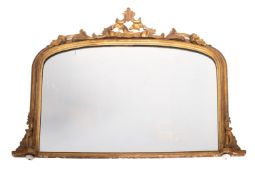 A Victorian gilt gesso framed domed overmantel mirror, with pierced acanthus scroll cresting,