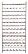 A metal wine rack for ninety-eight bottl