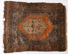 A Caucasian rug, the indigo field with a