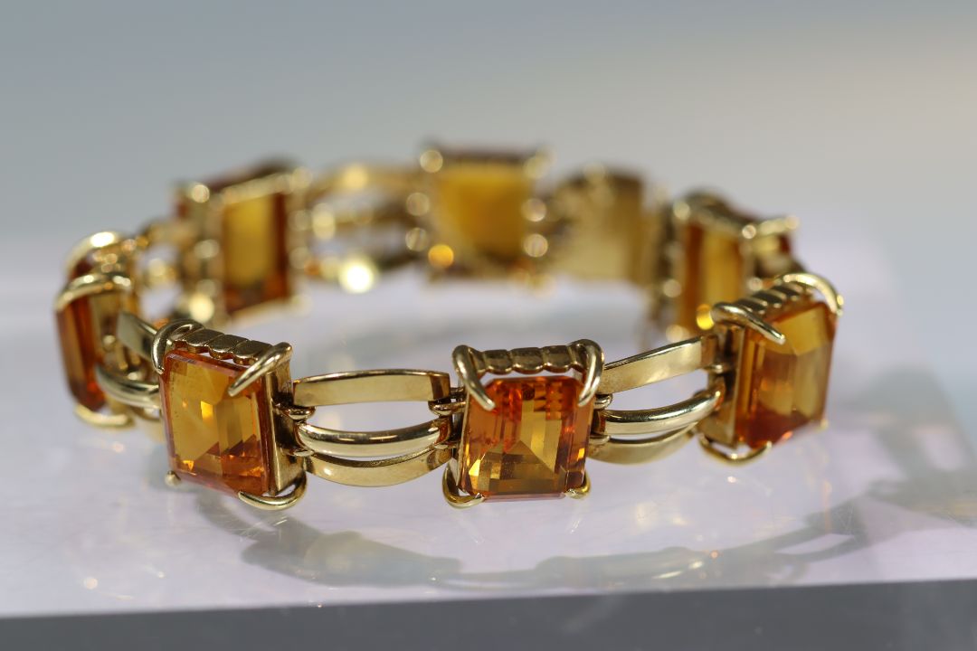 A Charles de Temple Gold Bracelet with Citrines, signed c de t..Marked with London import - Image 4 of 16