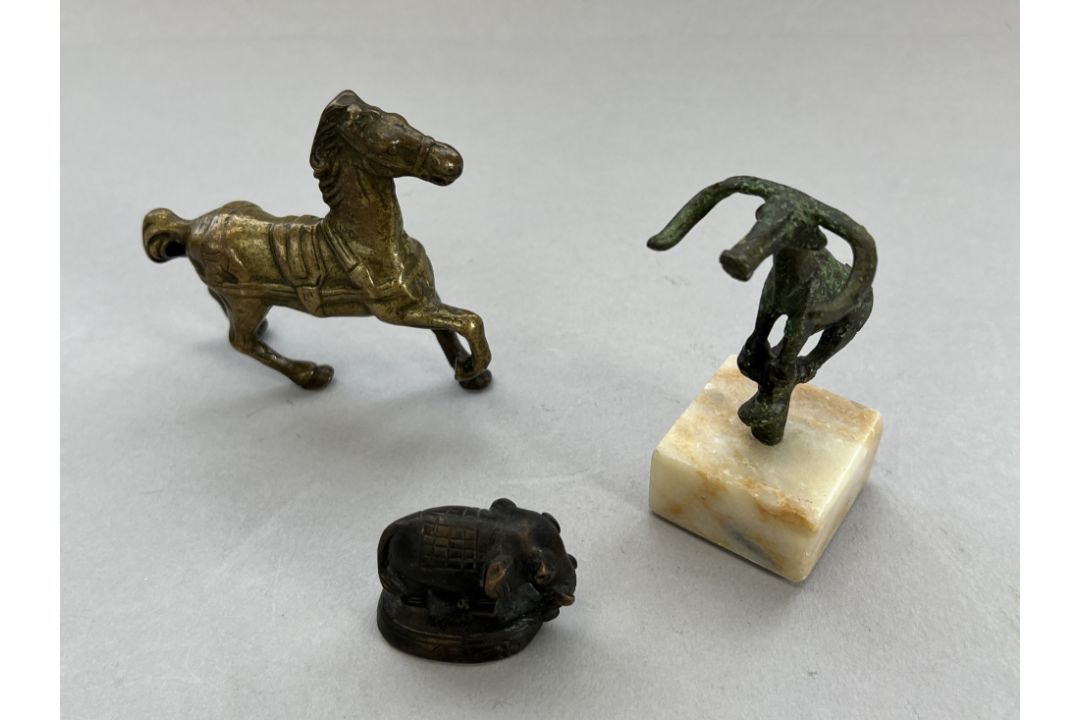 Three bronze Beasts, 19th century and earlierincluding a prancing horse, an elephant, and a Luristan - Image 5 of 7
