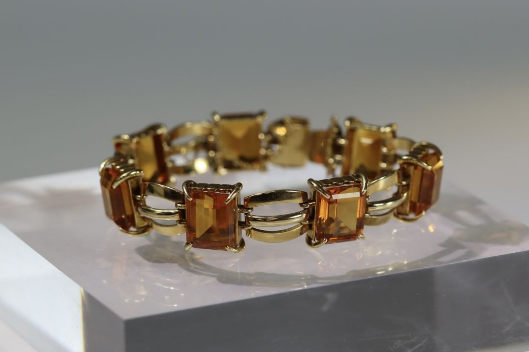 A Charles de Temple Gold Bracelet with Citrines, signed c de t..Marked with London import - Image 3 of 16