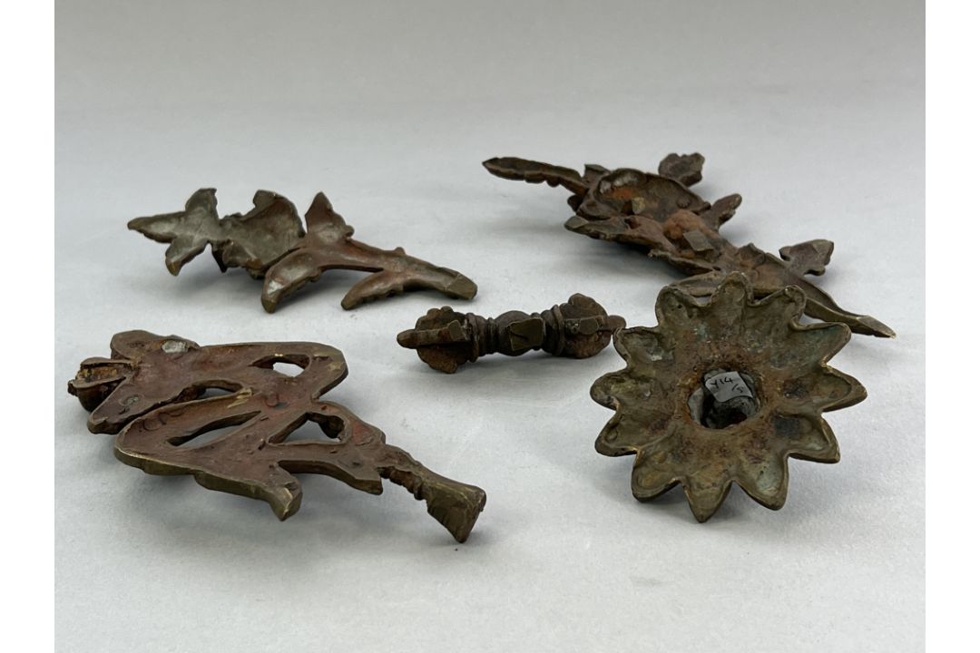 Five Bronze Bodhisattva Ornaments,c.1900,including a flower, a bell and scarves, and a double - Image 10 of 14