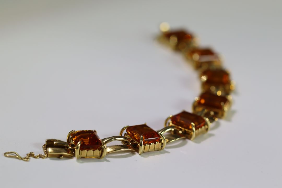A Charles de Temple Gold Bracelet with Citrines, signed c de t..Marked with London import - Image 10 of 16