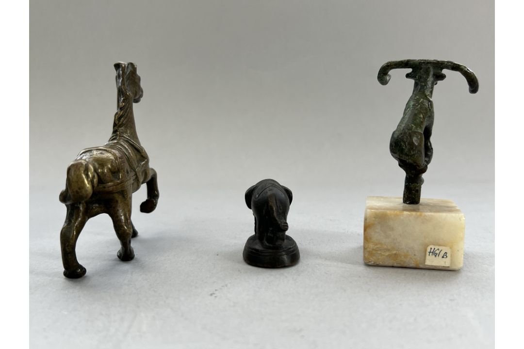 Three bronze Beasts, 19th century and earlierincluding a prancing horse, an elephant, and a Luristan - Image 3 of 7