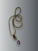 An Antique Gold and Amethyst Snake Necklace, circa1860,the head set with an oval shaped millgrain