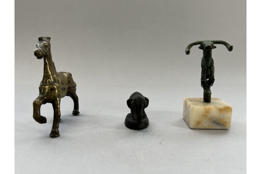 Three bronze Beasts, 19th century and earlierincluding a prancing horse, an elephant, and a Luristan - Image 7 of 7