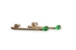 A Pair of Diamond and Emerald Pendant Earrings Each earring designed as a row of eighteen single