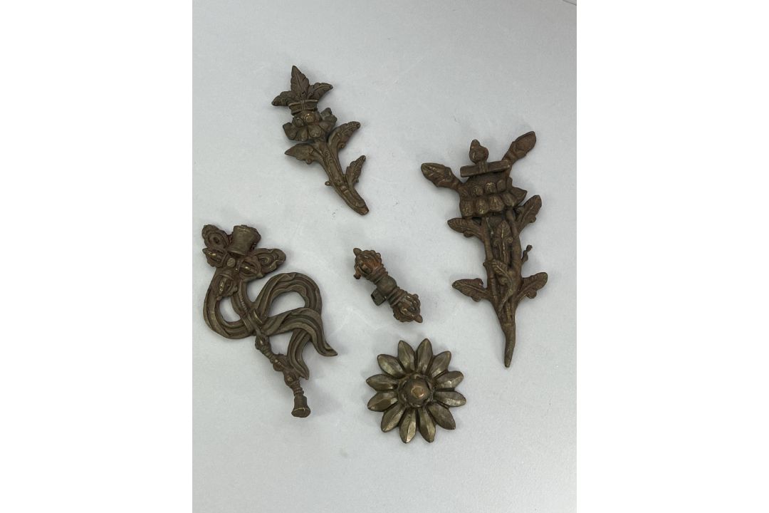 Five Bronze Bodhisattva Ornaments,c.1900,including a flower, a bell and scarves, and a double - Image 9 of 14
