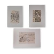 Three Woodblock Prints; Hokusai and Eisen, Japan, 18th/19th Century.A group of Japanese Woodblock