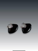 A Pair of Black Onyx and Silver Earrings of Axe Head Design A Pair of Black Onyx and Silver Earrings