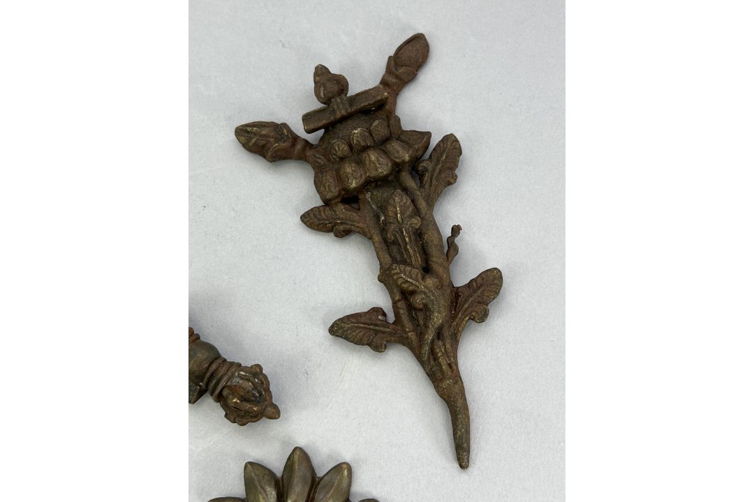 Five Bronze Bodhisattva Ornaments,c.1900,including a flower, a bell and scarves, and a double - Image 13 of 14