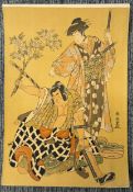 Three ukiyo-e prints of figures, signed with Toshusai Sharaku and Katsukawa Shunei. 19/20th century