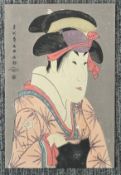 A ukiyo-e print 'Hana-Ayame Bunroku', signed Toshusai Sharaku, 19/20 century.