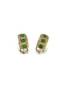 A pair of vintage 14ct yellow gold emerald diamond earrings