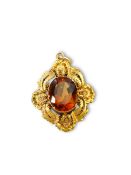 A Madeira citrine and 15ct gold brooch, circa 1880