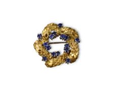 A Vintage Sapphire and 18 ct Gold Leaf Wreath Brooch, circa 1950