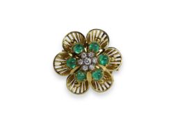 A 1950s Diamond, Cabochon Emerald and Yellow Gold Cluster Clip Brooch,