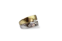 A Chunky 18k Yellow and White Gold Diamond Gypsy Ring