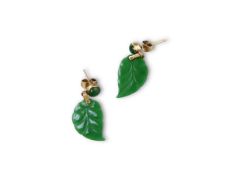 A pair of bright emerald green colour jadeite earrings