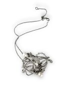 An Art Deco Style Diamond and Cultured Pearl Pendant Necklace, set in 18ct gold