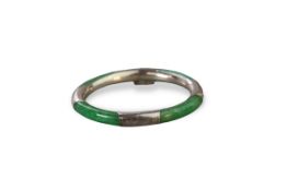 A Silver and Jadeite Bangle