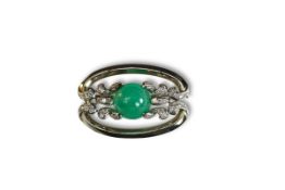 An Impressive 1940s Cabochon Emerald Diamond Brooch,